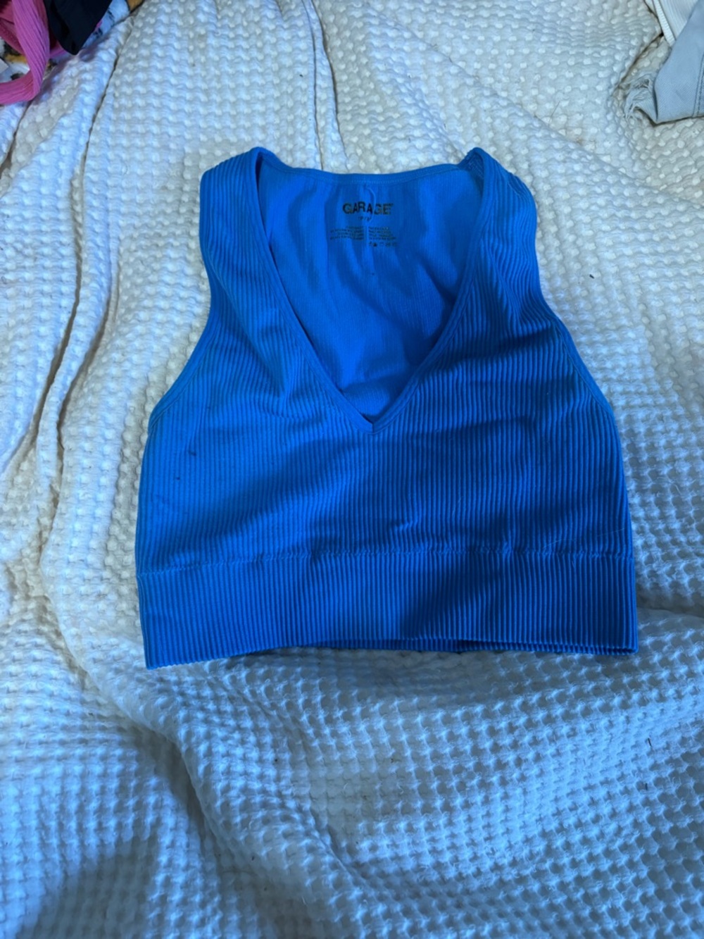 Garage Ribbed V-Neck Crop Tank Top - Bright Blue